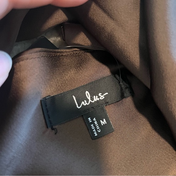 🆕Lulu's Jola Rich Chocolate Brown Satin Mini Dress Size M Tie back date night - Picture 9 of 13